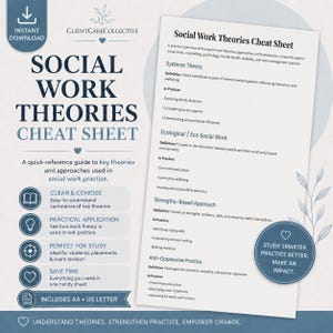 Social Work Theories Cheat Sheet | Mental Health Study Guide | Social Worker Student Resource | Practice Models | Digital PDF