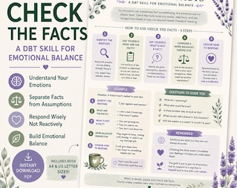 Check the Facts DBT Skill | Emotion Regulation Worksheet | Mental Health Printable | Therapy Resource | A4 & US Letter PDF