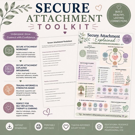 Secure Attachment Toolkit | Secure Attachment Worksheet + Educational Infographic | Healthy Relationships & Attachment Style Resource