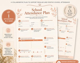 School Attendance Plan | Printable Student Attendance Planner | School Refusal and EBSA Support | Parent & Teacher Resource