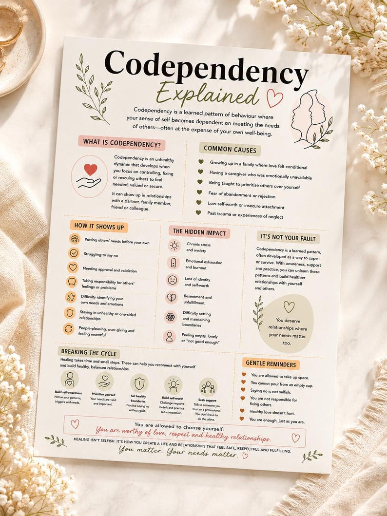 Codependency Explained | Relationship Psychology Infographic | Trauma Recovery Printable | Mental Health PDF | Therapy Handout image 3