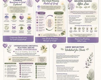 Understanding Grief & Healing Bundle | Grief Worksheets and Infographics | Meaning Making, Trauma Anniversaries, Dual Process Model