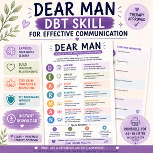 DEAR MAN DBT Skill Explained | Effective Communication & Boundary Setting Infographic | Dialectical Behaviour Therapy Printable