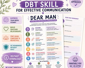 DEAR MAN DBT Skill Explained | Effective Communication & Boundary Setting Infographic | Dialectical Behaviour Therapy Printable