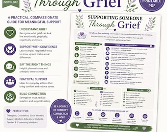 Supporting Someone Through Grief Infographic | Grief Support Guide | Bereavement Resource | Counselling & Social Work Printable PDF