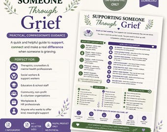 Supporting Someone Through Grief Infographic | Grief Support Guide | Bereavement Resource | Counselling & Social Work Printable PDF