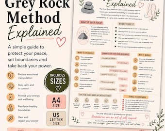 Grey Rock Method Explained | Boundary Setting & Emotional Abuse Recovery Printable | Trauma, Narcissistic Abuse PDF | A4 and US Letter