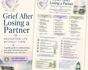 Grief After Losing a Partner | Bereavement & Relationship Loss Infographic | Grief Support Resource | Coping with Loss PDF