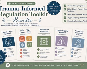 Trauma-Informed Regulation Toolkit Bundle | Nervous System Regulation Worksheets | Window of Tolerance | Grounding Techniques