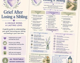 Grief After Losing a Sibling | Bereavement Support Infographic | Brother or Sister Loss Resource | Grief Education Printable