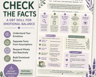 Check the Facts DBT Skill Explained | Emotion Regulation Infographic | DBT Printable PDF | Mental Health Resource