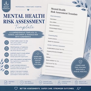 Mental Health Risk Assessment Template | Editable Social Work Form | Clinical Intake, Counselling, Case Management PDF