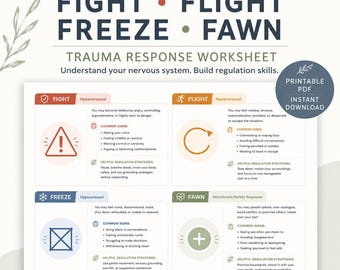 Fight Flight Freeze Fawn Worksheet | Trauma Response Printable | Nervous System Regulation | Trauma-Informed Therapy Resource