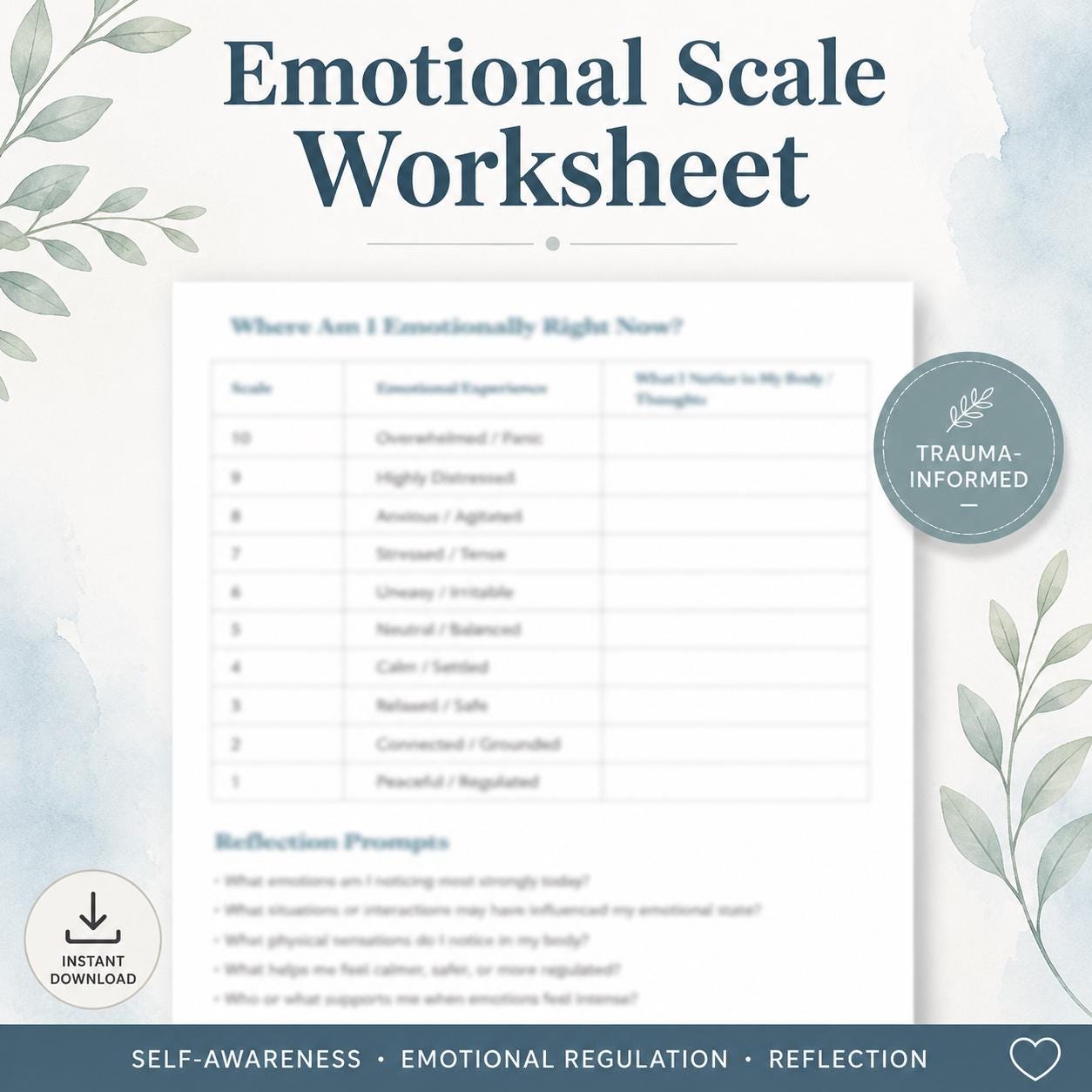 Emotional Scale Worksheet | Trauma-informed Emotional Regulation Tool ...