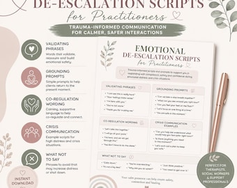 Emotional De-Escalation Scripts for Practitioners | Trauma-Informed Communication Cheat Sheet | Crisis Response & Co-Regulation PDF