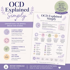 OCD Explained Simply | OCD Infographic | Understanding Obsessions, Compulsions & Anxiety | Printable Mental Health Education Resource
