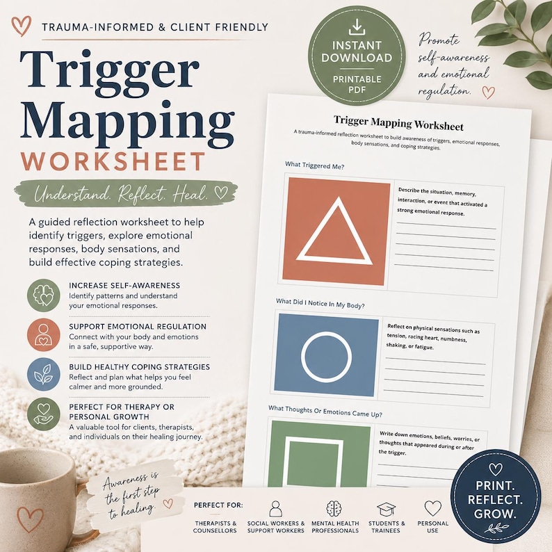 Trigger Mapping Worksheet | Trauma-informed Mental Health Reflection ...