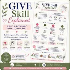 GIVE Skill Explained | DBT Relationship Effectiveness Infographic | Communication Skills Printable | Mental Health Resource | A4 & US Letter