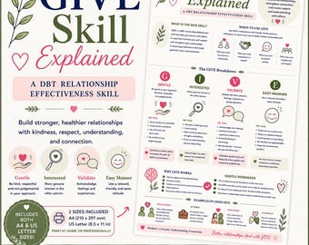 GIVE Skill Explained | DBT Relationship Effectiveness Infographic | Communication Skills Printable | Mental Health Resource | A4 & US Letter