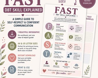 Fast DBT Skill Explained | DBT Printable | Self-Respect & Boundaries | Dialectical Behaviour Therapy Handout | A4 and US Letter Printable