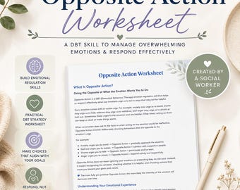 Opposite Action DBT Worksheet | Emotion Regulation Workbook | Printable Mental Health Worksheet | Therapy Resource | DBT Skills PDF