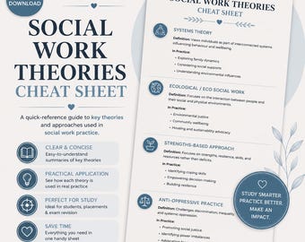 Social Work Theories Cheat Sheet | Mental Health Study Guide (Digital PDF Download)