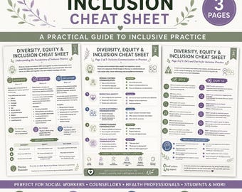 Diversity Equity & Inclusion Cheat Sheet | DEI Resource for Social Workers and Healthcare Professionals | Inclusive Practice Guide