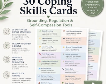 30 Coping Skills Cards | Anxiety, Stress & Grounding Techniques | Emotional Regulation | Therapy PDF