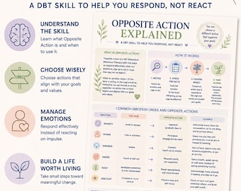Opposite Action DBT Skill Infographic | Dialectical Behavior Therapy Emotion Regulation | Printable Therapy Resource | Mental Health PDF