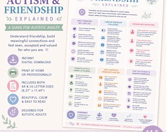 Autism & Friendship Explained | Autistic Adults | Social Skills and Relationships | Neurodiversity Infographic | A4 and US Letter PDF