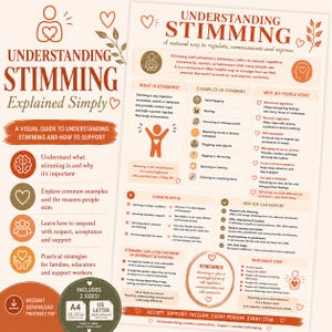 Stimming einfach erklärt | Infografik zu Autismus und Neurodiversität | Unterstützungsangebot für Menschen mit Behinderungen | Leitfaden zur sensorischen Regulation