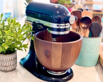 Acacia Wood Stand Mixer Bowl – 4.5–5Qt Tilt-Head Stand Mixers, Accessory (Includes Conditioning Balm)