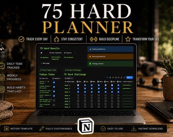 75 Hard Tracker | Notion Fitness Planner, 75 Day Challenge Template, Fitness and Habit Tracker, daily routine planner Notion