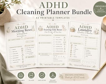 ADHD Cleaning Checklist Printable Bundle | Daily, Weekly & Monthly Cleaning Schedules, Low Energy Home Reset Checklist, Chore Chart PDF