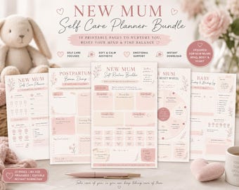 New Mom Planner Bundle Printable A4 PDF | Postpartum Recovery Planner, Baby Feeding Log, Self Care Workbook