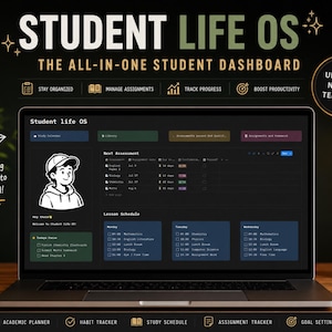 Notion Student Life Planner | Dashboard Opdrachtentracker | Sjabloon voor academische planner en productiviteit voor promovendi