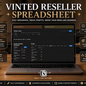 Vinted Reseller Spreadsheet | Inventory Tracker, Sales Log, Profit & ROI Calculator, Stock Tracker Notion Template