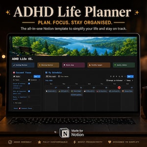 ADHD Life Planner Notion Template | All-in-One Routine, Task and Habit Tracker for Adults with Weekly Planning and Brain Dump