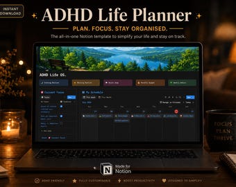 ADHD Life Planner Notion Template | All-in-One Routine, Task and Habit Tracker for Adults with Weekly Planning and Brain Dump