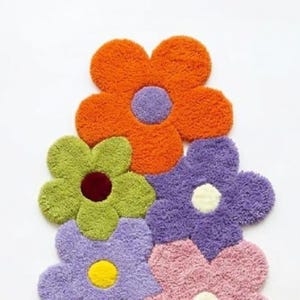 Tufted Flower Shaped Rug, Colorful Daisy Floral Carpet, Boho Nursery Decor image 11