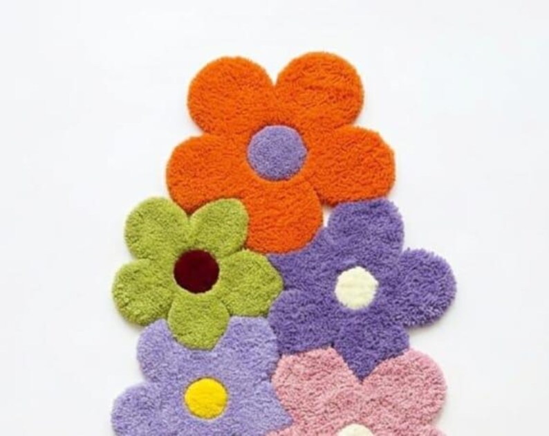 Tufted Flower Shaped Rug, Colorful Daisy Floral Carpet, Boho Nursery Decor image 11