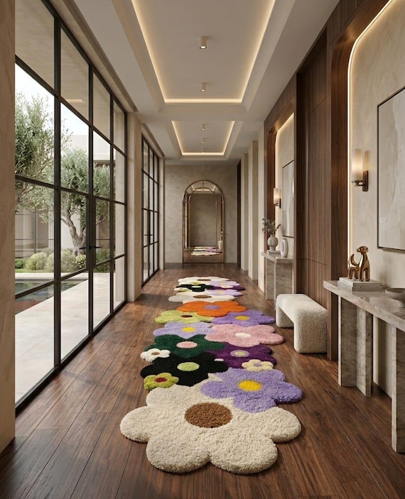 Tufted Flower Shaped Rug, Colorful Daisy Floral Carpet, Boho Nursery Decor