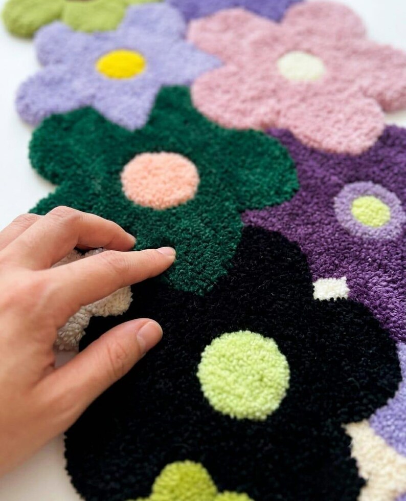 Tufted Flower Shaped Rug, Colorful Daisy Floral Carpet, Boho Nursery Decor image 10