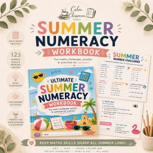 Sommararbetsbok i räkning, matematikaktiviteter för KS2 och KS3, utskrivbara sommarmatteutmaningar, arbetsbok för semesterinlärning i PDF-format