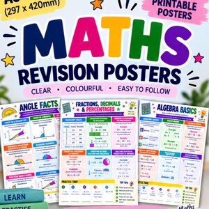 Maths Posters Bundle | Printable Maths Classroom Displays | KS2 KS3 Maths Revision Posters | Place Value Algebra BIDMAS Fractions