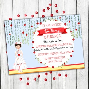 Mary Poppins Print, Mary Poppins Birthday Invitation, Mary Poppins Birthday, Mary Poppins Party Invitation, Mary Poppins Card