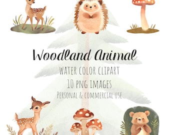 Wald Tier Clipart, Wald Clipart, Aquarell Wald Clipart, Pilz Clipart, Wald Baby-Dusche Clipart, Waldtier Clipart
