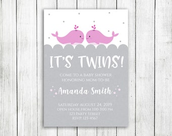 Twin Baby Shower Invitation, Twin Girls Baby Shower Invitation, Twin Girls Baby Shower, Twin Girl Baby Shower, Twin Girls Party Invitation