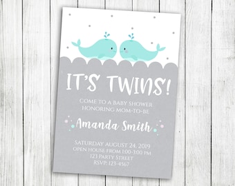 Twin Baby Shower Invitation, Twin Boys Baby Shower Invitation, Twin Boys Baby Shower, Twin Boy Baby Shower, Twin Boys Party Invitation