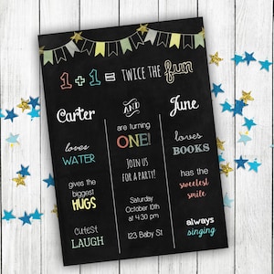 Twins First Birthday Invitation, Twins Birthday Invitation, Twins First Birthday, Twins First Birthday Invite, Twins Birthday Invite